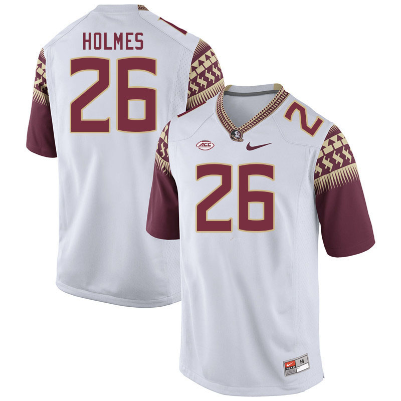 Men #26 Caziah Holmes Florida State Seminoles College Football Jerseys Stitched-White - Click Image to Close
